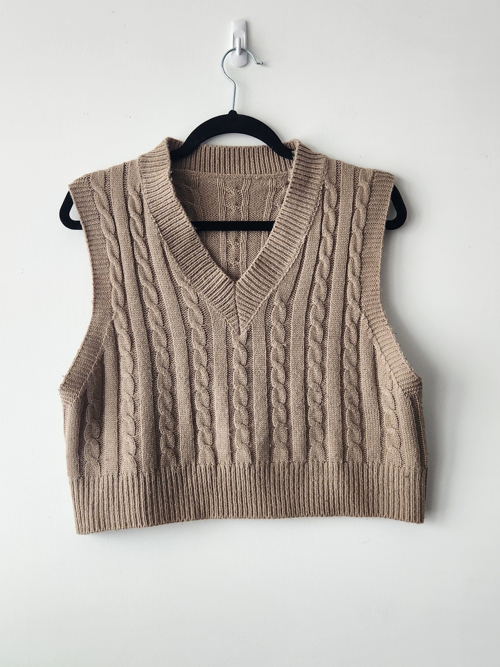 YesStyle Cable Knit V-Neck Sweater Vest - Tan